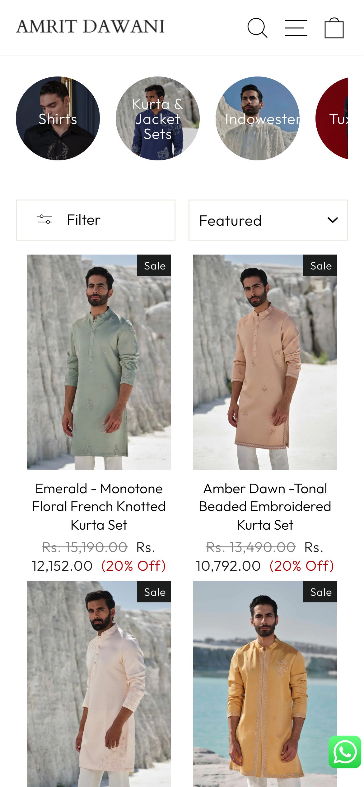 Amrit Dawani Collection page on mobile