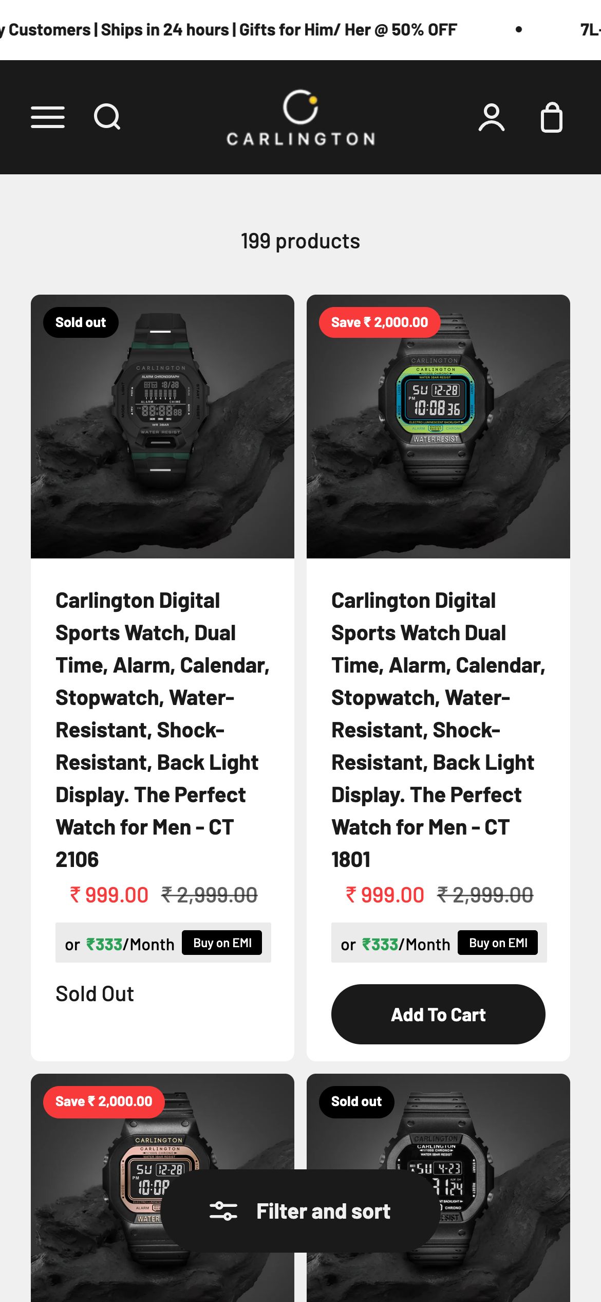 Carlington Collection page on mobile