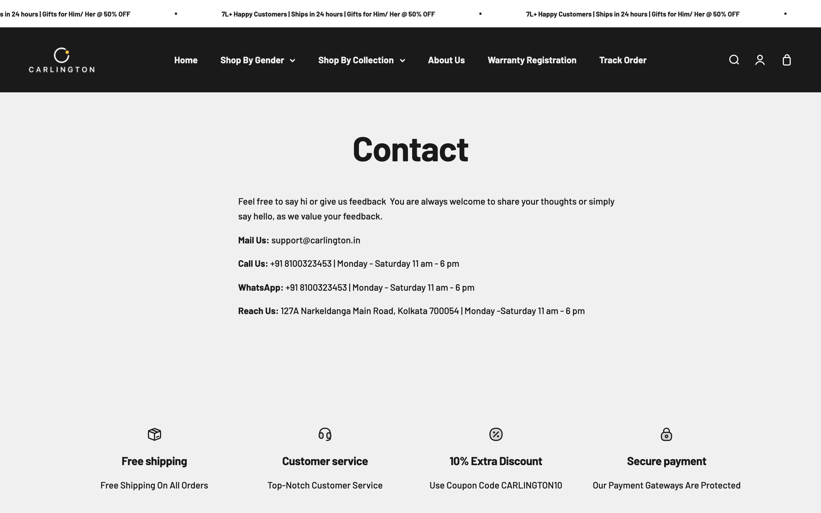 Carlington Contact / booking page