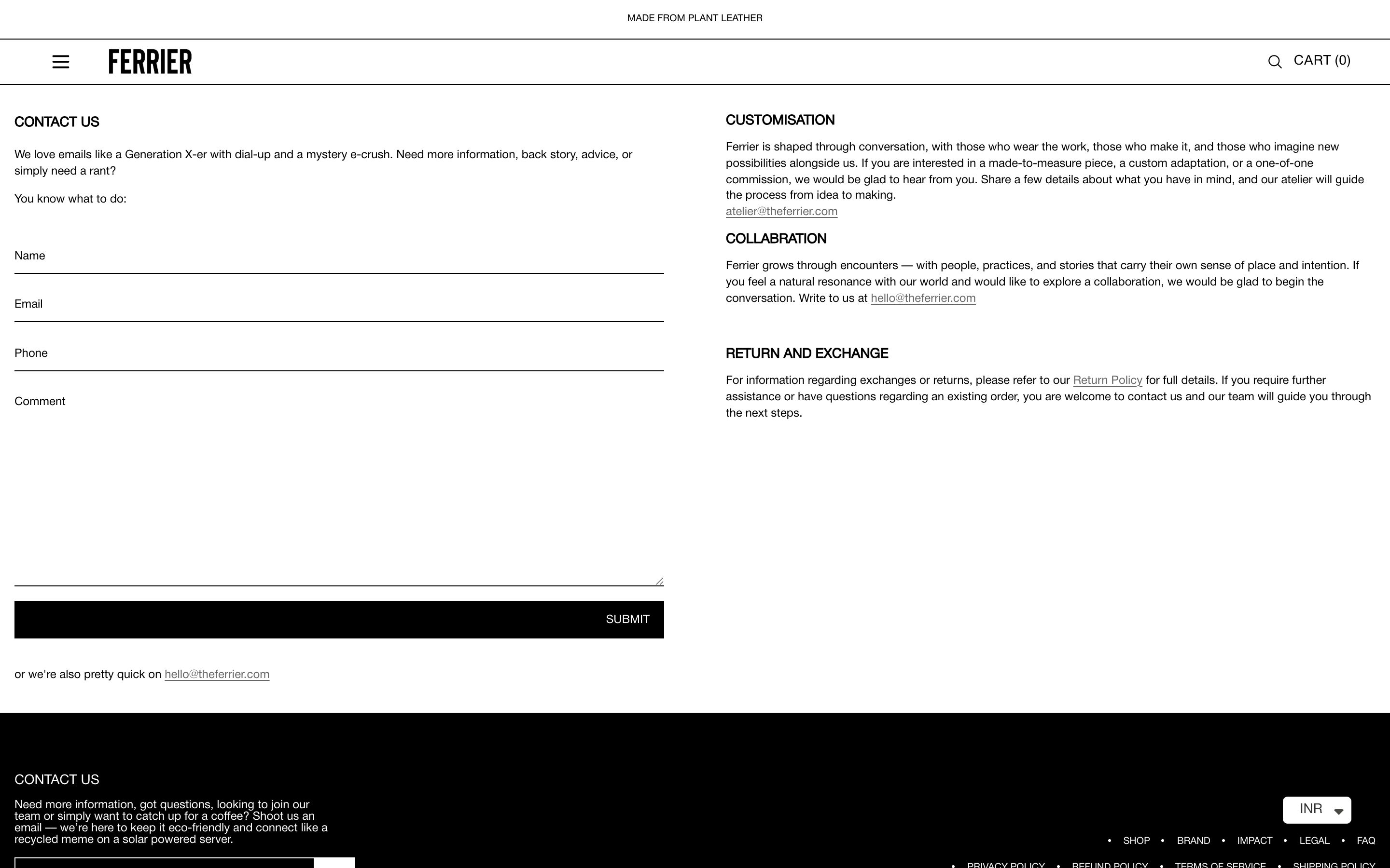 Ferrier Contact / booking page
