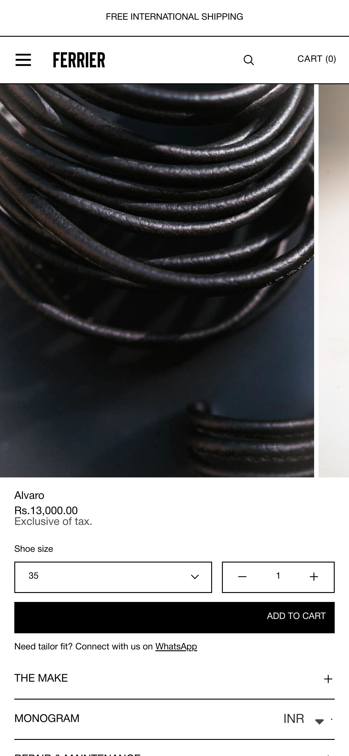Ferrier Single product page on mobile
