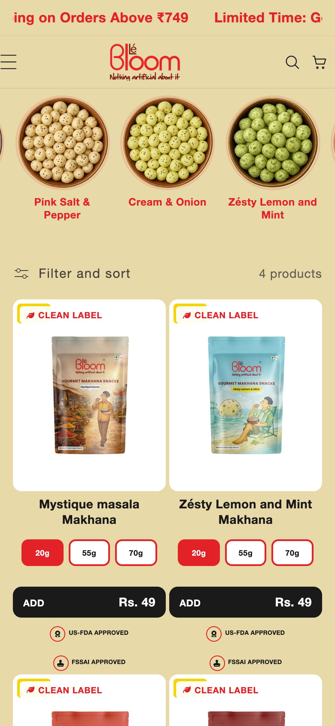 Lé Bloom Collection page on mobile