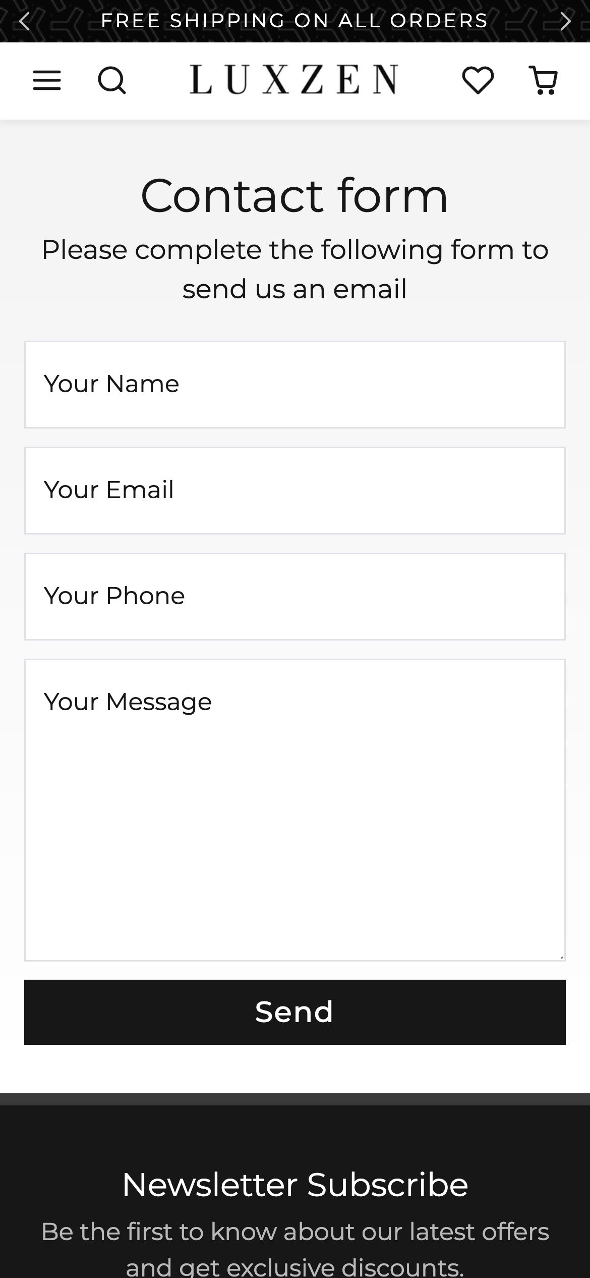 Luxzen Contact / booking page on mobile