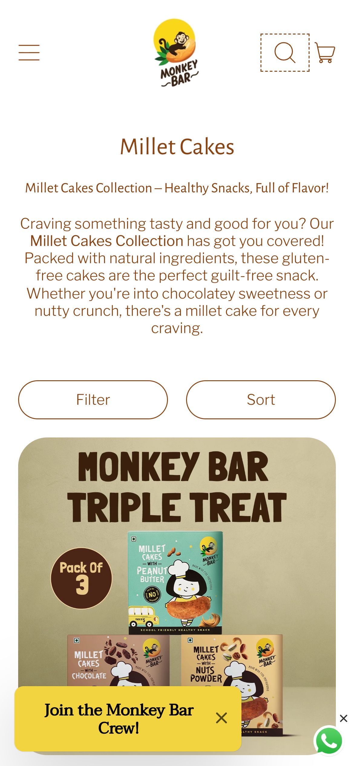 Monkey Bar Cakes Collection page on mobile