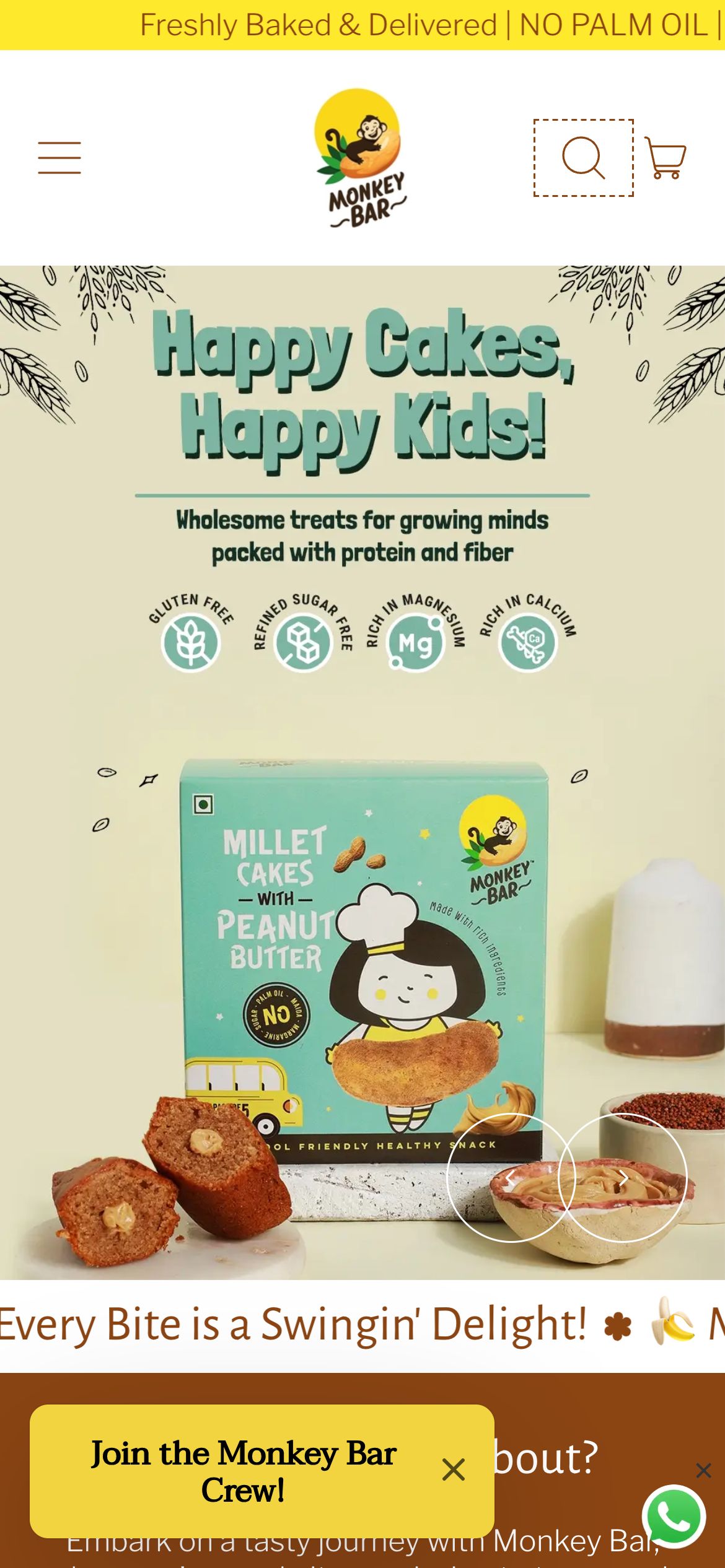 Monkey Bar Cakes website - mobile