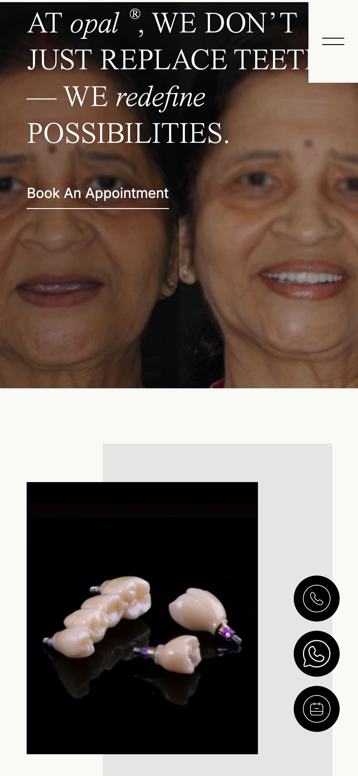 Opal Dental Care Studio Services page on mobile