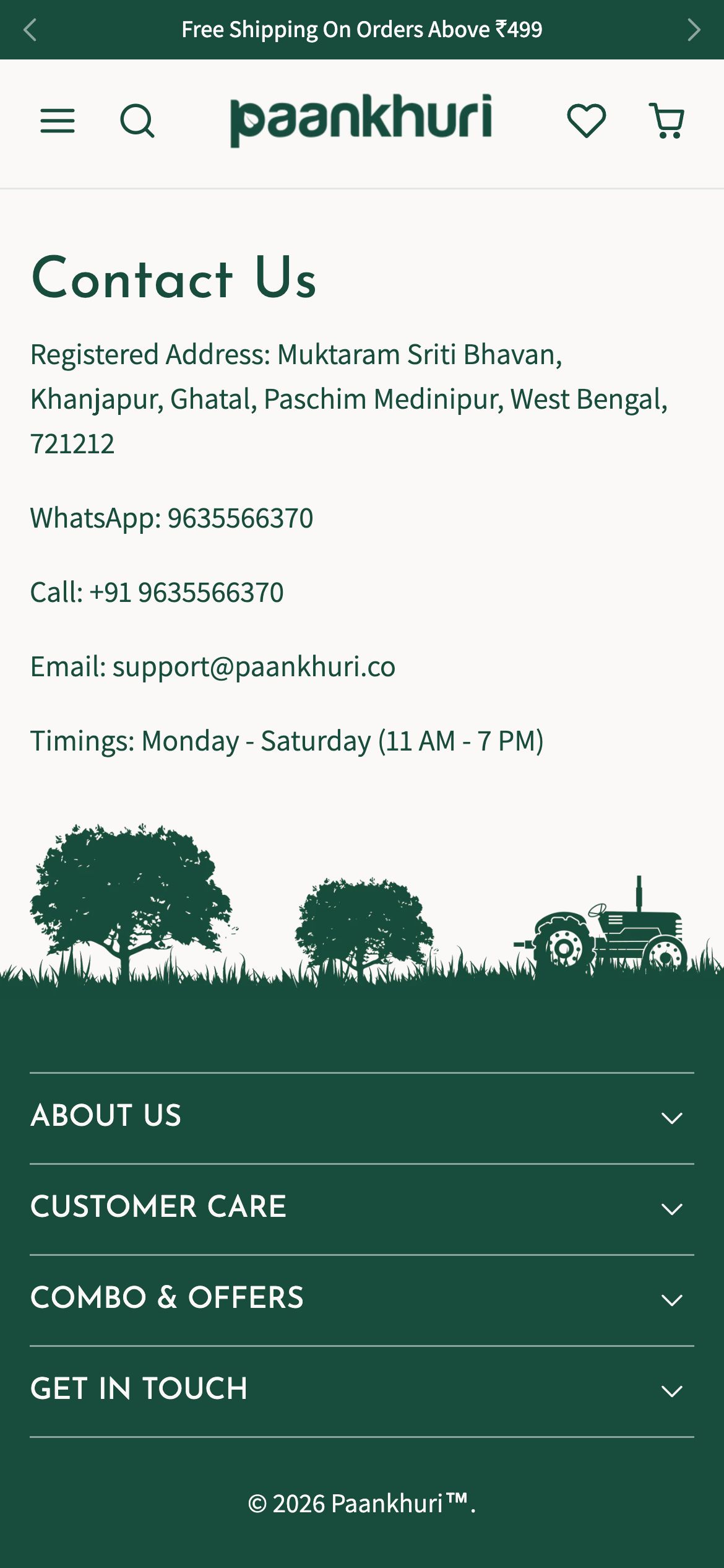 Paankhuri Contact / booking page on mobile