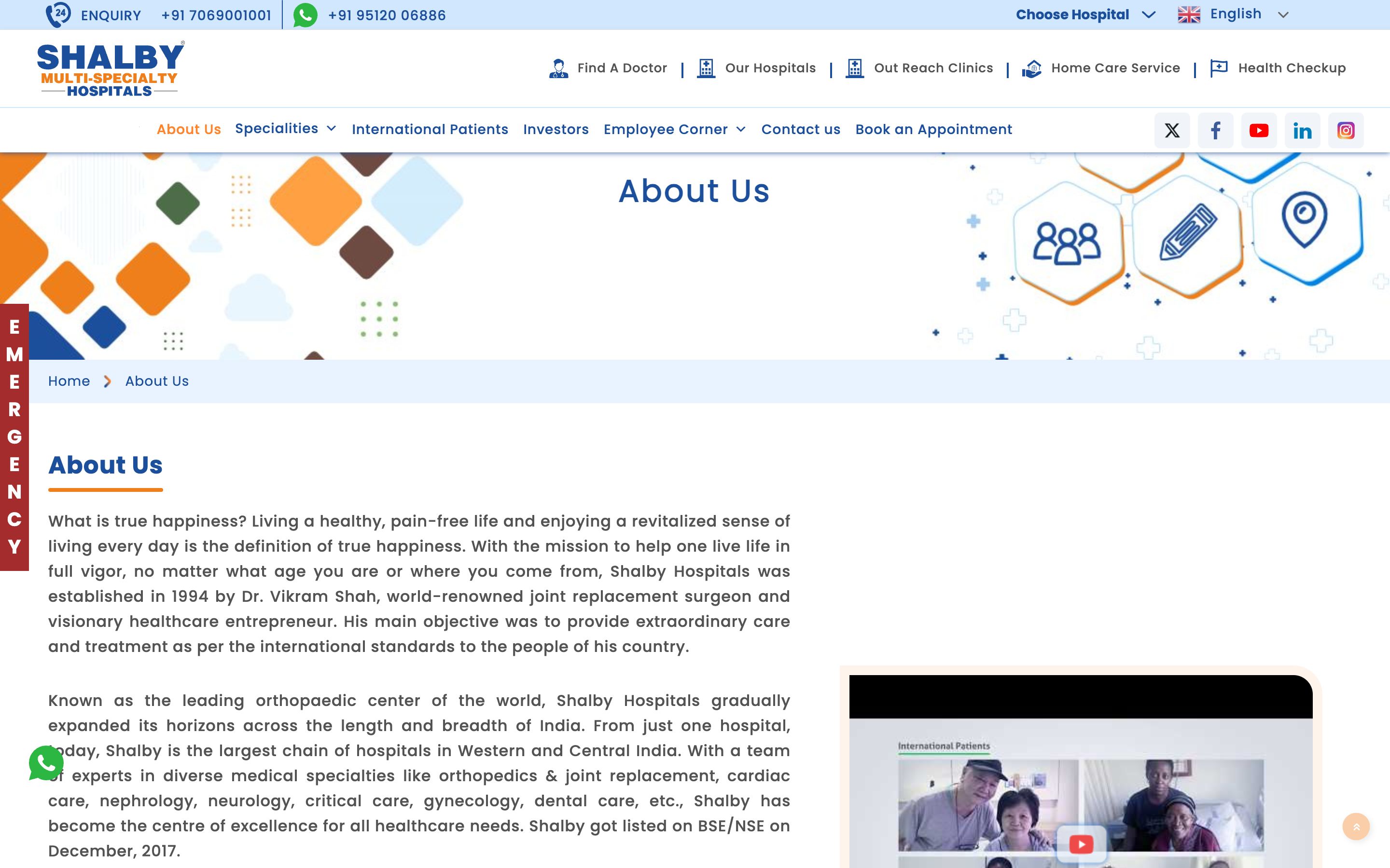 Shalby Hospitals About page
