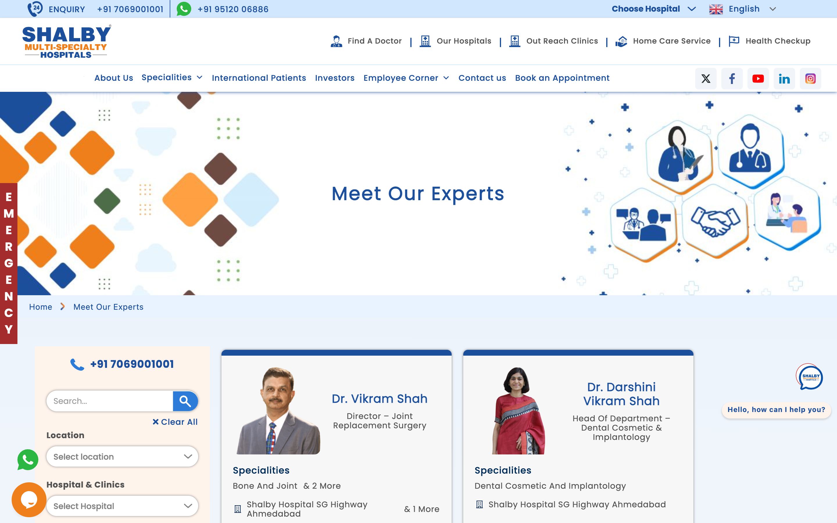 Shalby Hospitals Find-a-doctor page