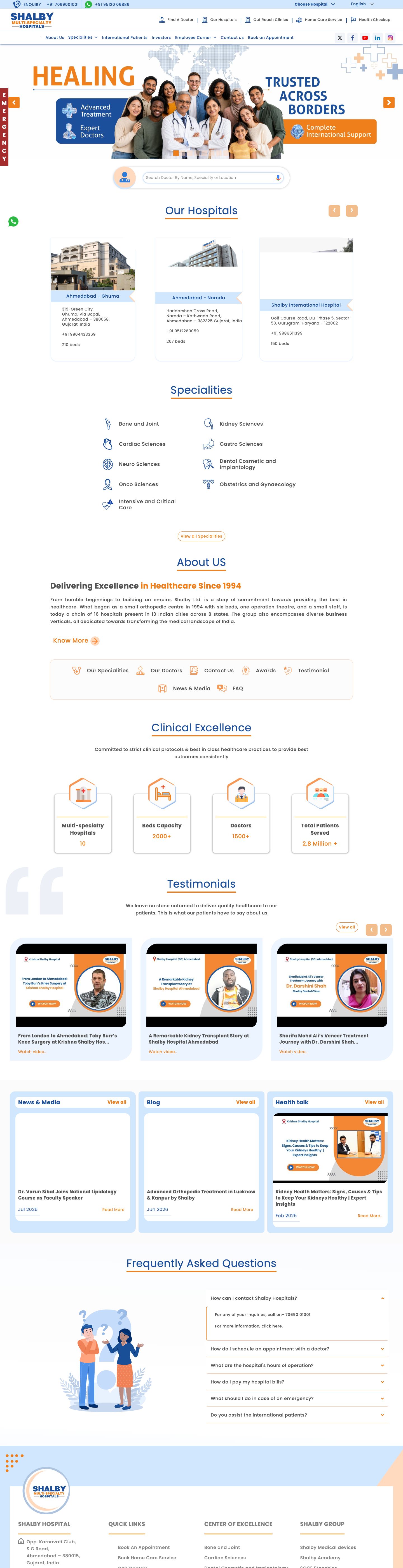 Shalby Hospitals full homepage