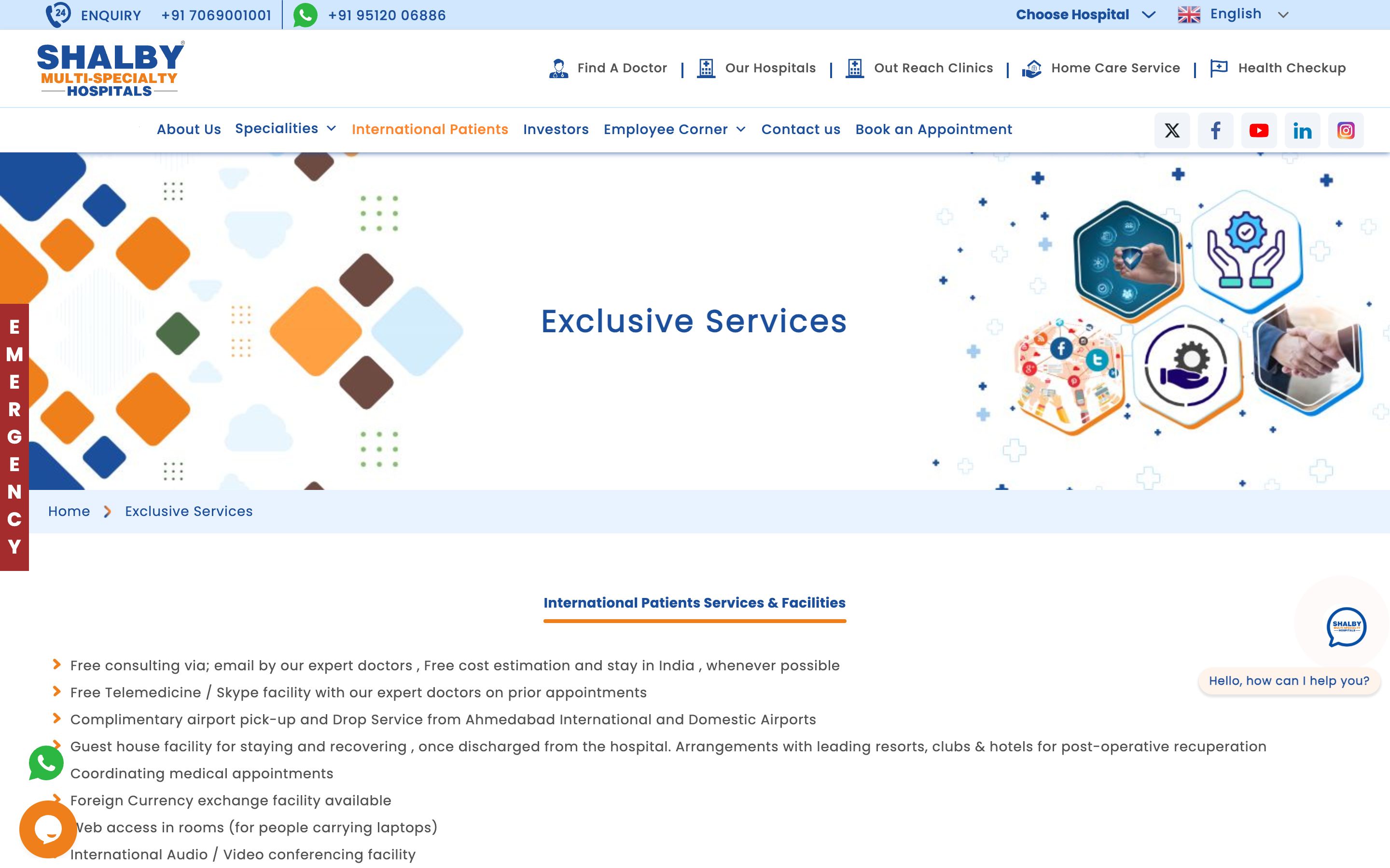 Shalby Hospitals Services page