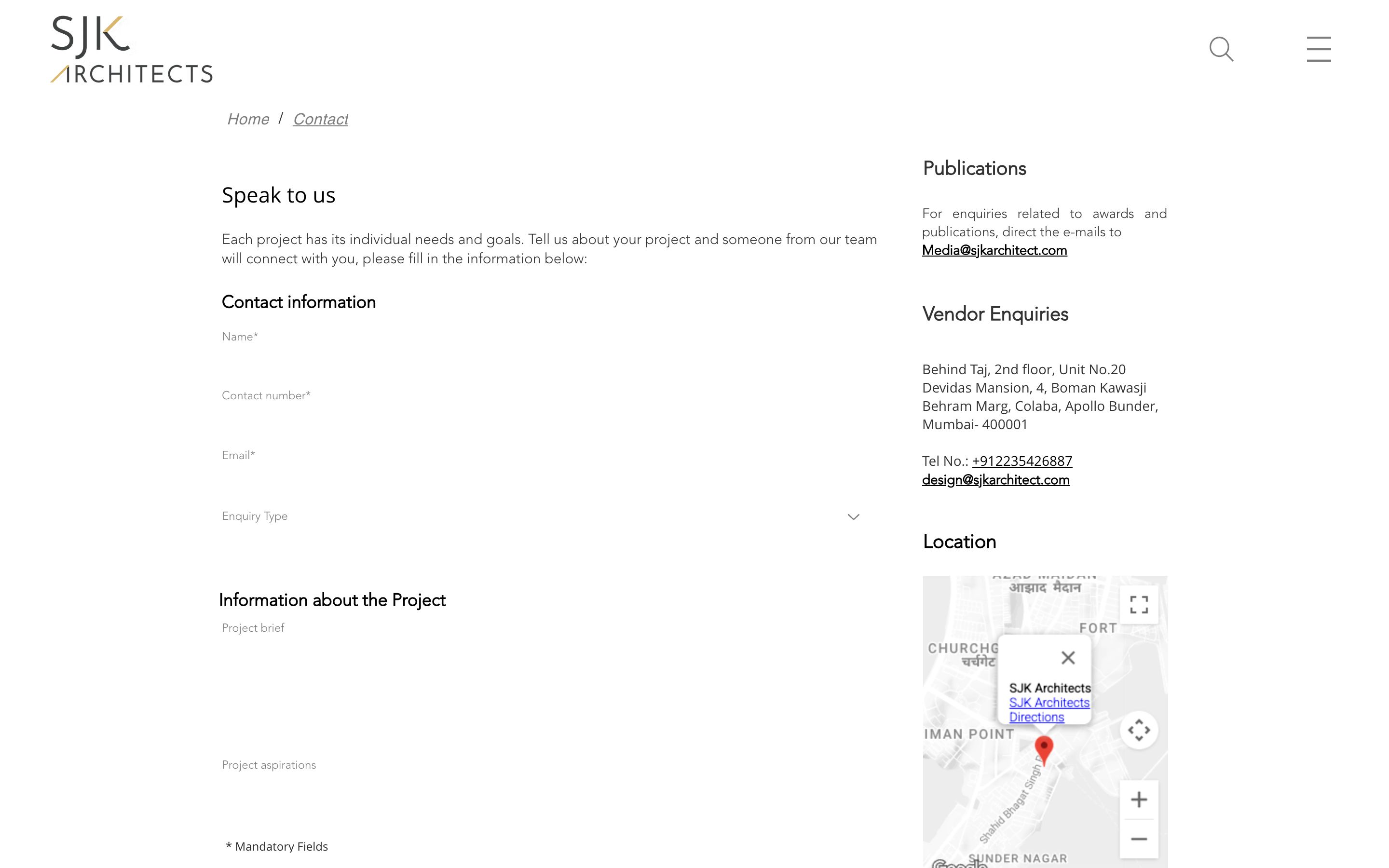 SJK Architects Contact / booking page