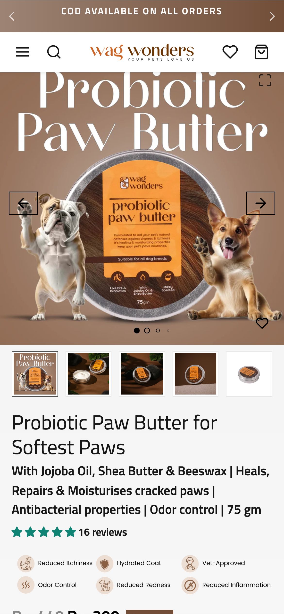 Wag Wonders Single product page on mobile