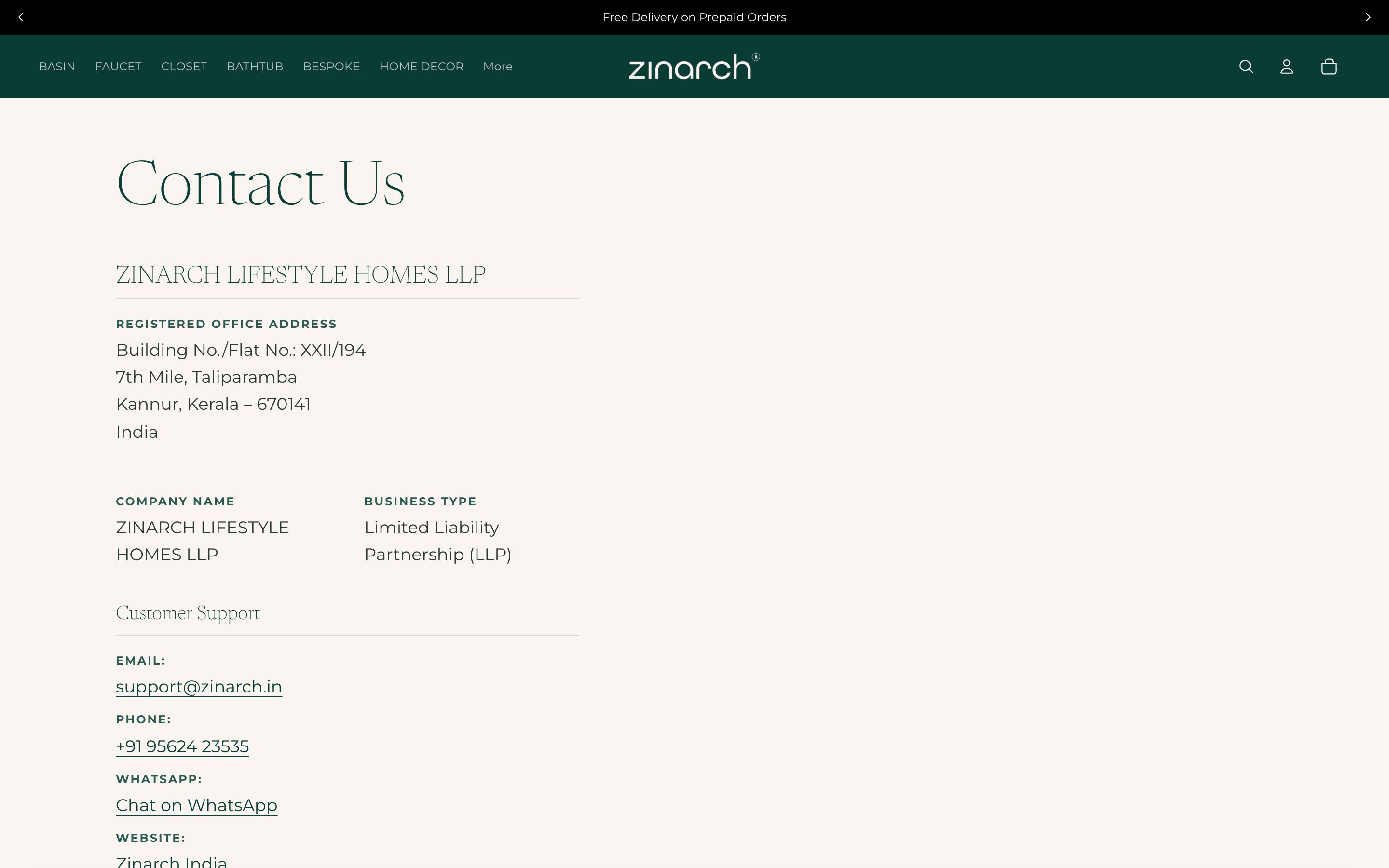 Zinarch Contact / booking page