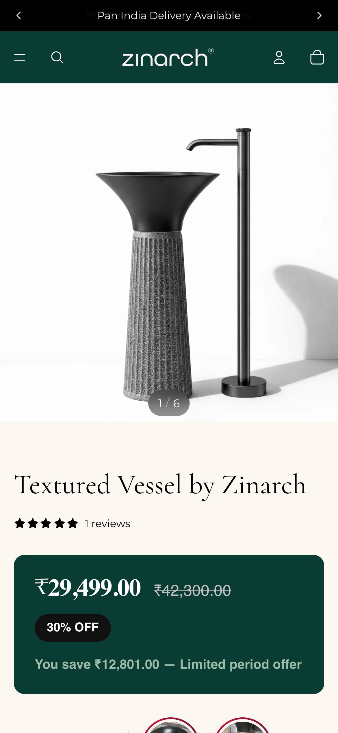 Zinarch Single product page on mobile